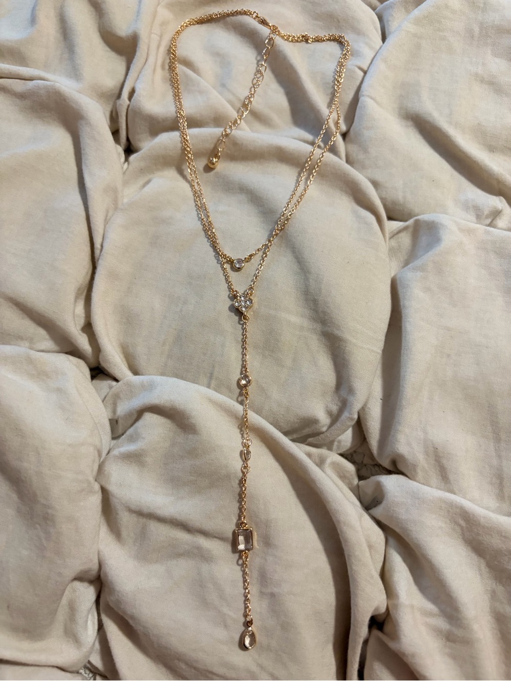 Free People Crystal Gemstone Lariat Statement Necklace
